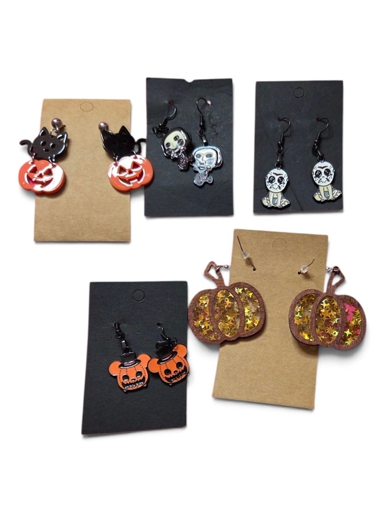 Jewelry - Halloween Pumpkin and Skull Earrings - Orange and Black